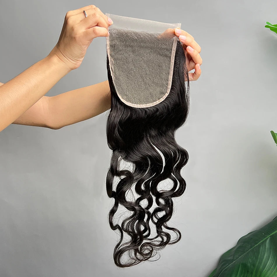 Natural Wave 5x5 Transparent Lace Closure 100% Human Hair #1B Natural Black Color Melt Skin Invisible Lace Raw Virgin Hair