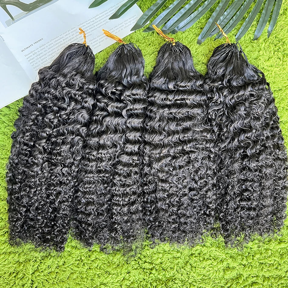 4B Curly Crochet Human Hair Extensions Pre-Separated Invisible Knotless #1B Natural Color Afro Kinky Curly Braids Crochet Hair
