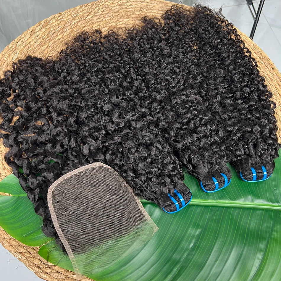 18A Burmese Curly Human Hair Bundles With 5x5 HD Lace Closure Invisible Melted All Color Skins #1B Color Hair Weave Extensions