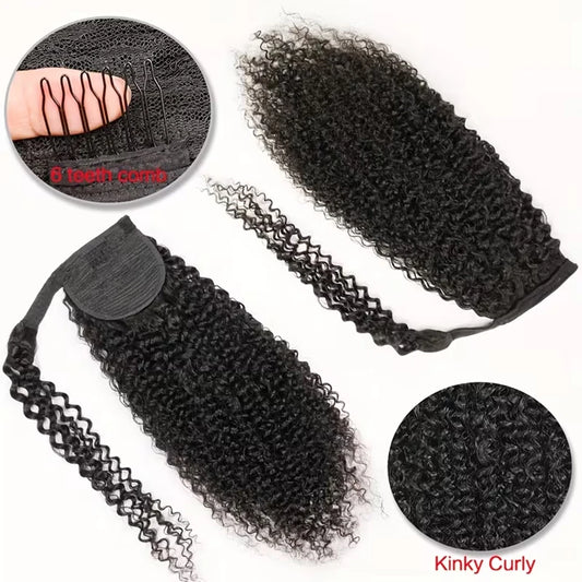 Kinky Curly Wrap-Around Ponytail — 100% Virgin Raw Hair