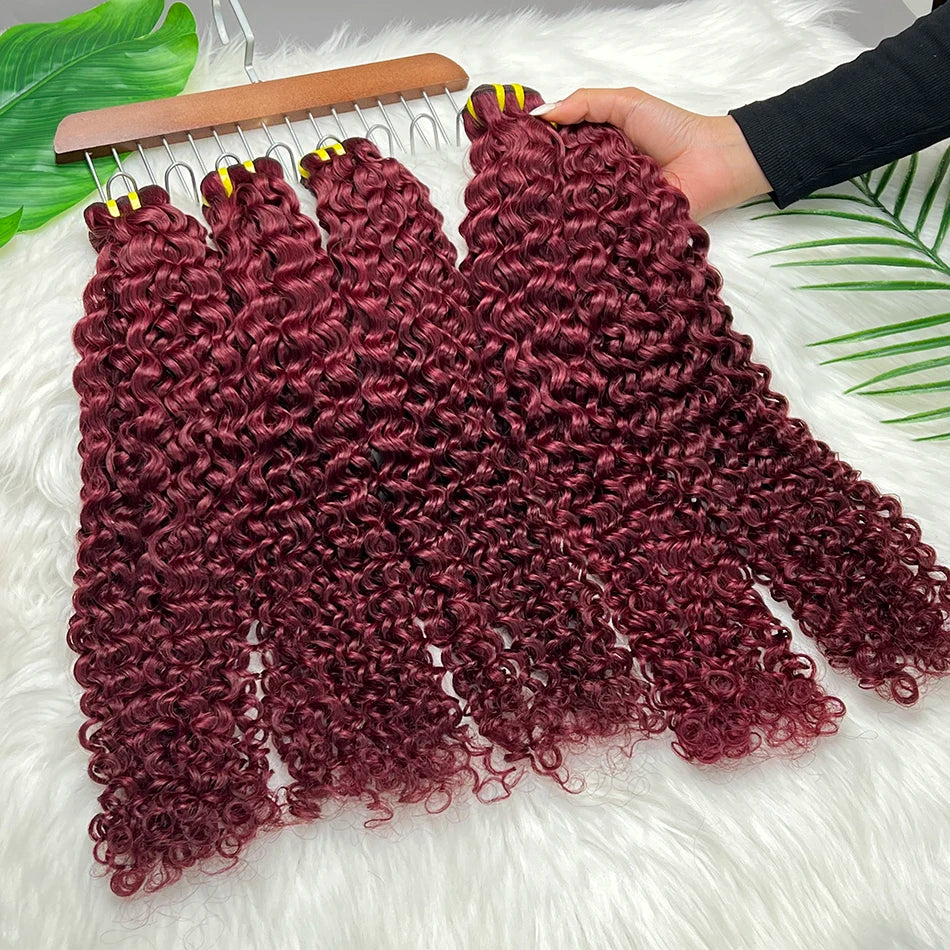 Deep Curly #99j Burgundy Colored Human Hair Bundles 100% Virgin Vietnamese Wavy Hair Weave Extensions 100grams/Bundle For Women