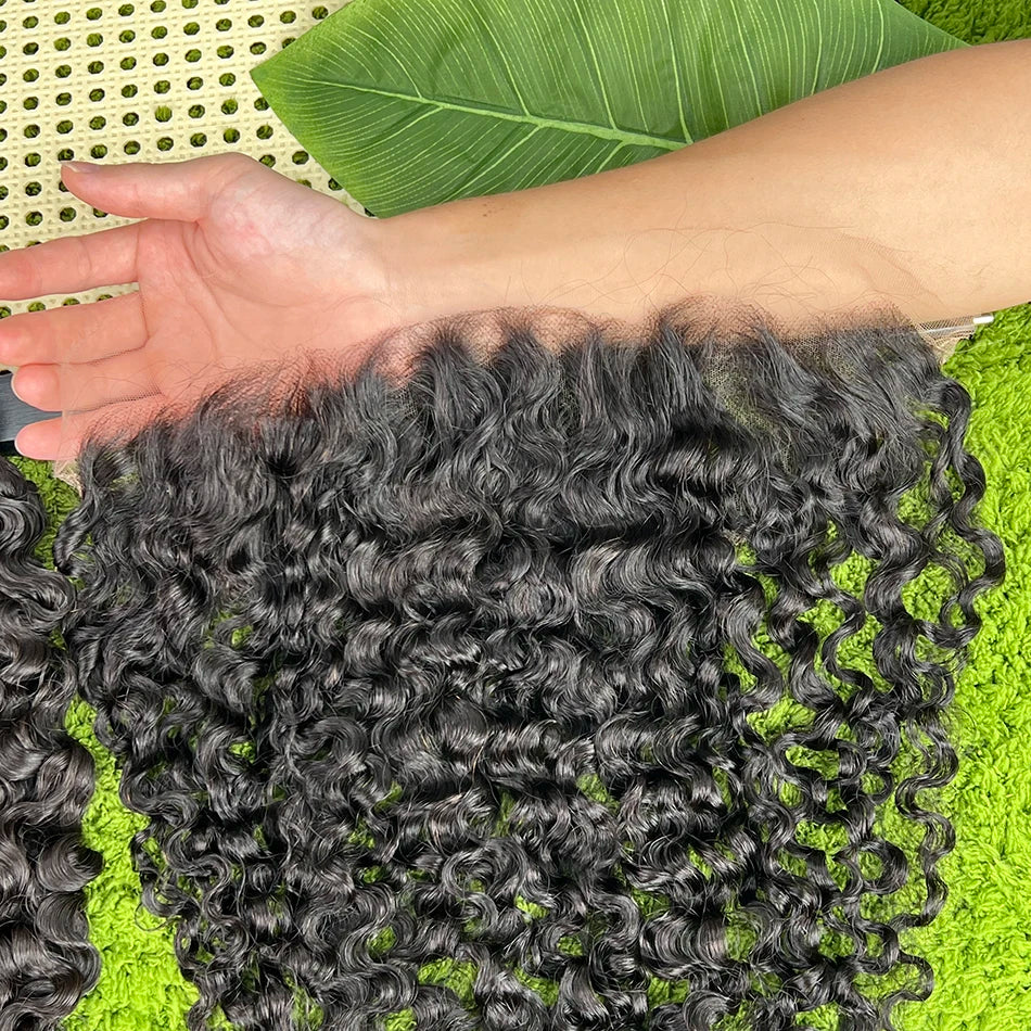 18A Burmese Curly Bundles With 13x4 HD Lace Frontal #1B Natural Color 100% Human Hair Weave Extensions And Closure Bundle Deal