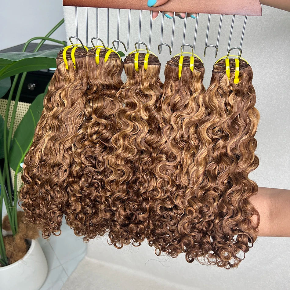 P4/27 Color Bundles Burmese Curly Human Hair 16 inches 100 Grams Cuticle Aligned Ombre Highlight Raw Virgin Hair Weft Extensions