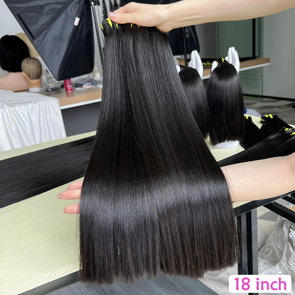 18A Double Drawn Bone Straight Human Hair Bundles Weave 100% Raw Virgin Hair Extensions #1b Natural Black Color Can Bleach #613