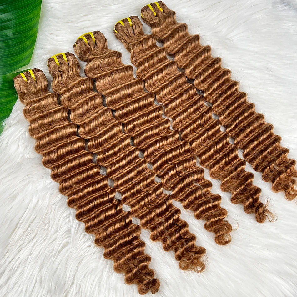 #30 Colored Deep Wave Bundles 100% Human Hair Double Weft 20-24 Inch Virgin Vietnamese Hair Weave Extensions 100 Grams For Women