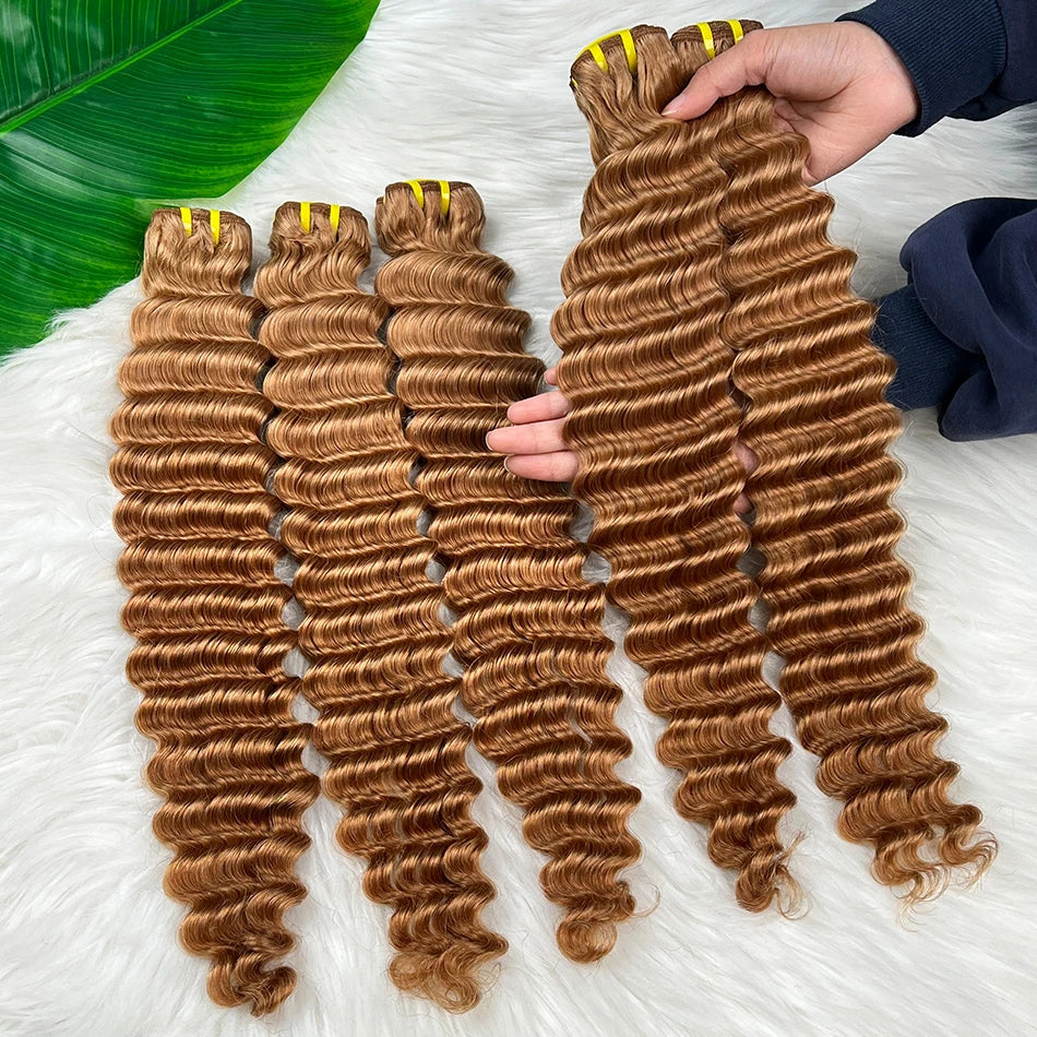 #30 Colored Deep Wave Bundles 100% Human Hair Double Weft 20-24 Inch Virgin Vietnamese Hair Weave Extensions 100 Grams For Women