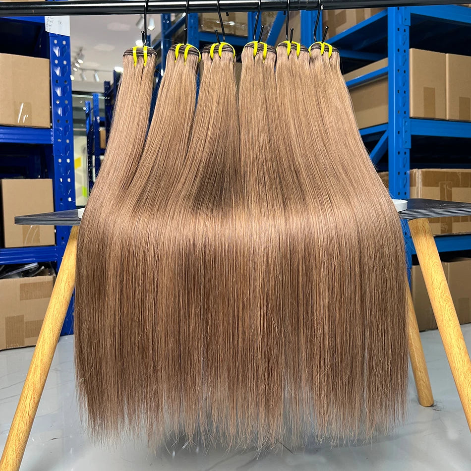 Straight #6 Colored Human Hair Bundles 100% Virgin Human Hair Extensions Weaving 100 Grams 16-26 Inch 1/2/3/4 Bundles For Women