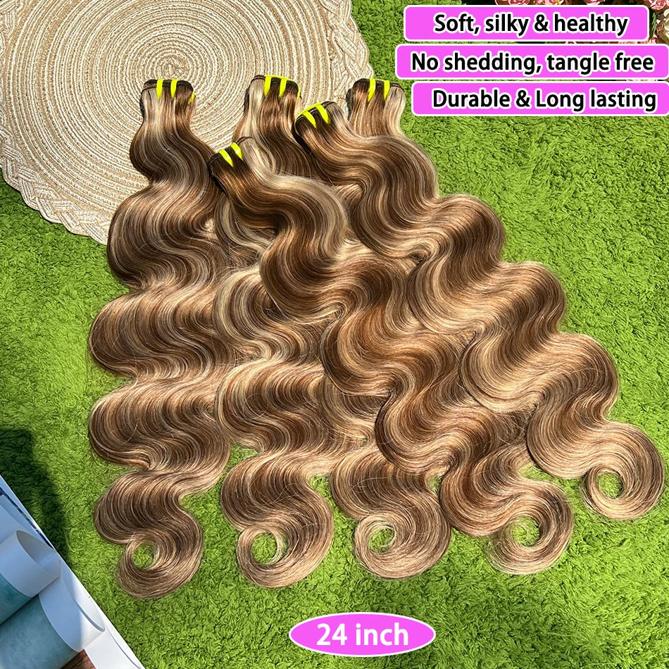 P4/27 Highlight Colored Body Wave Human Hair Bundles Honey Blonde 10-30 Inch 100grams/Bundle 100% Virgin Hair Weaving Extensions