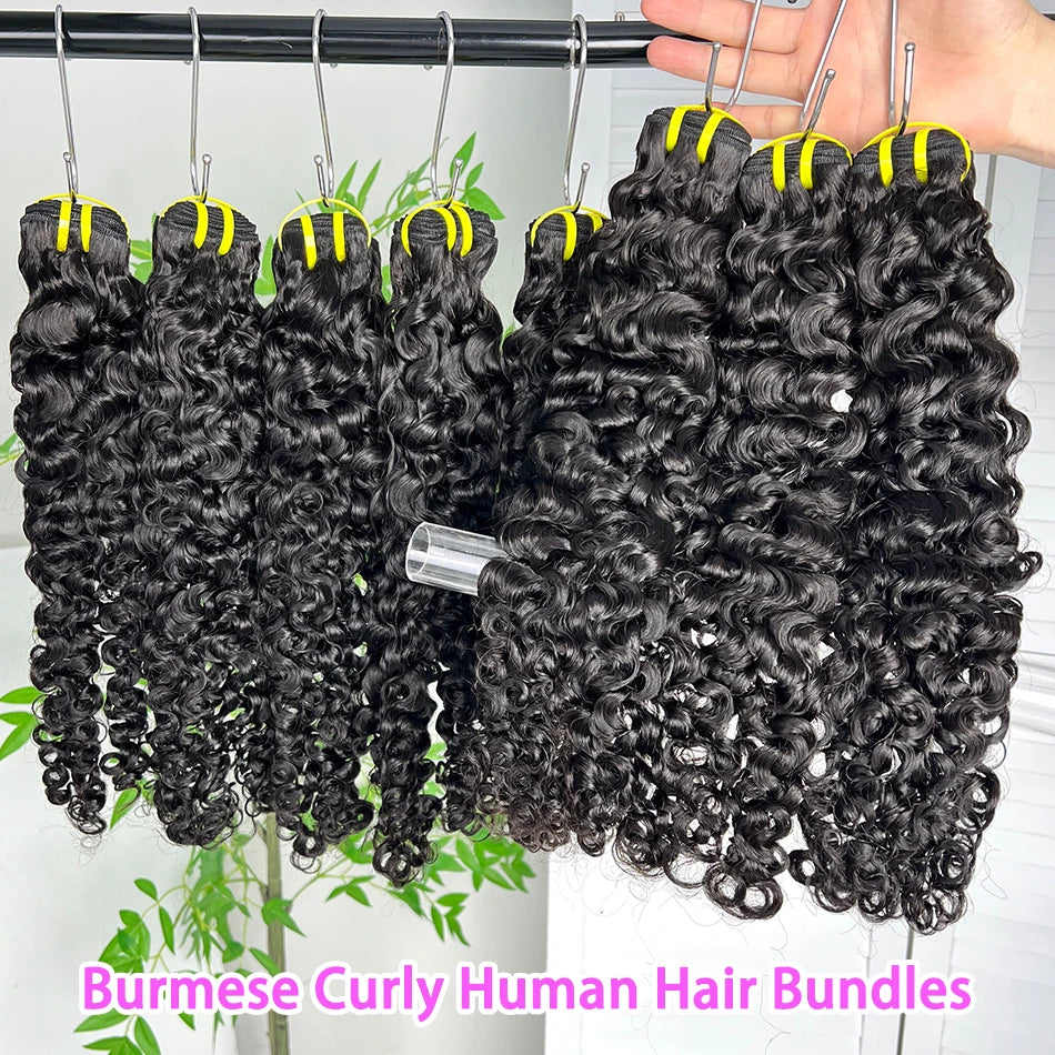 Burmese Curly 100% Human Hair Bundles #1B Natural Black Color Wavy Raw Virgin Hair Weave Extensions Bouncy Curly Vietnamese Hair