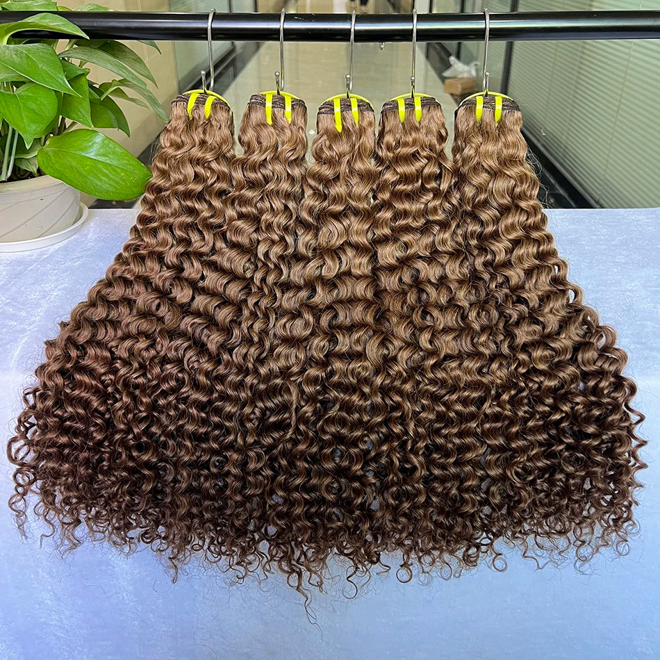 #8 Colored Deep Curly Human Hair Bundles 100% Raw Virgin Vietnamese Wavy Hair Weave Extensions 100grams/bundle 18-26 Inch