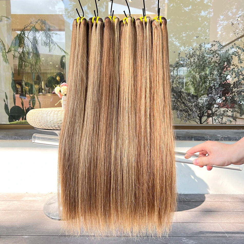 Highlight Color P4/27 Straight Human Hair Bundles Honey Blonde Brown 100 Grams 100% Virgin Hair Weaving Extensions For Women