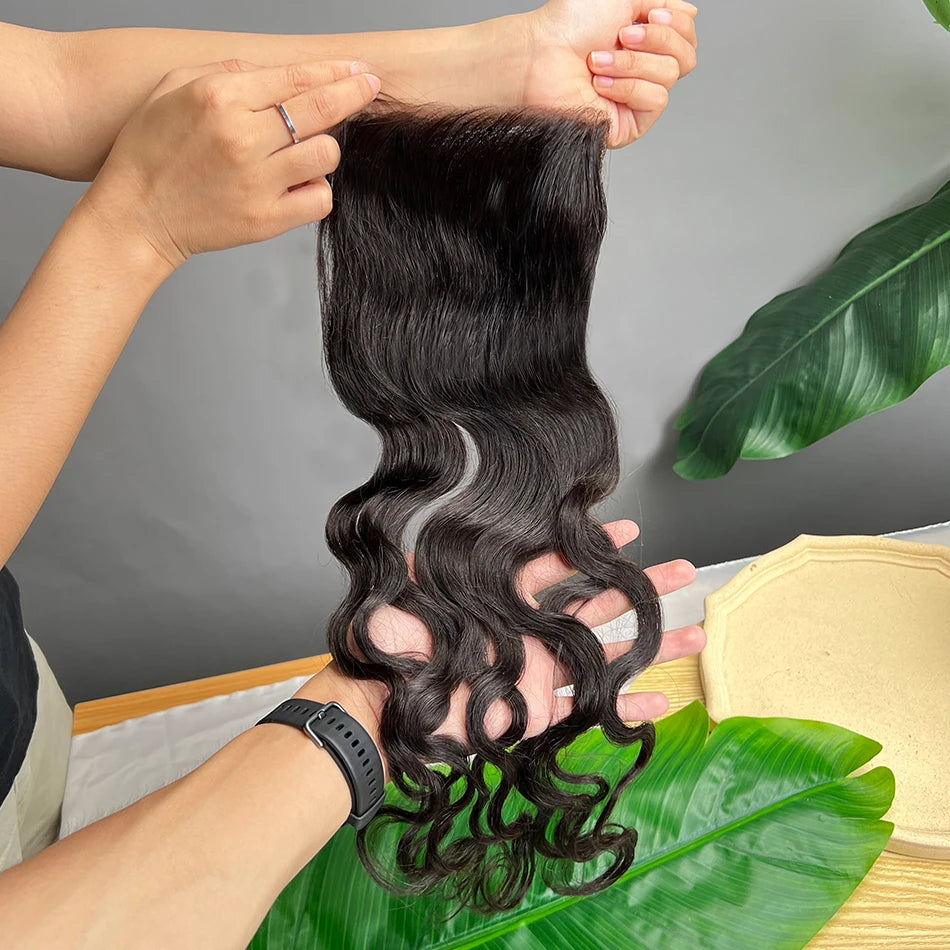Natural Wave 5x5 Transparent Lace Closure 100% Human Hair #1B Natural Black Color Melt Skin Invisible Lace Raw Virgin Hair
