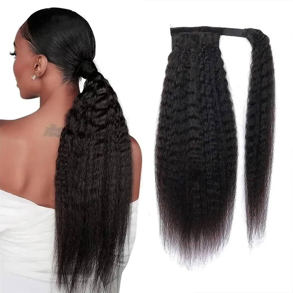 Kinky Straight Wrap-Around Ponytail — 100g Remy Human Hair