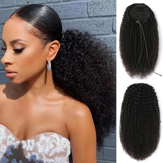Afro Puff Kinky Curly Drawstring Ponytail — Human Hair