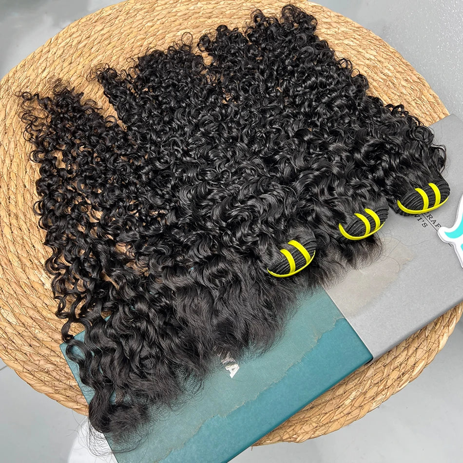 Burmese Curly Bundles With 13x4 HD Lace Frontal Hair #1B Natural Black Color Vietnam 100% Raw Virgin Human Hair Weave Extensions