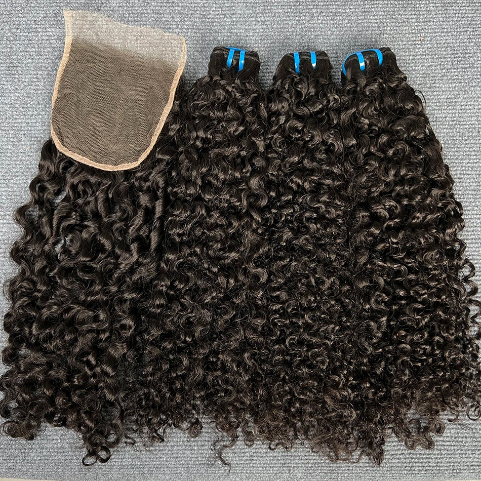 18A Burmese Curly Human Hair Bundles With 5x5 HD Lace Closure Invisible Melted All Color Skins #1B Color Hair Weave Extensions