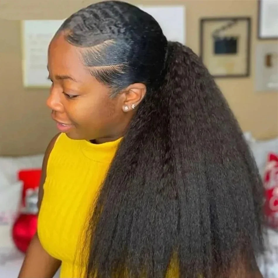 Kinky Straight Drawstring Ponytail — 4B/4C Remy, 10–32 Inch