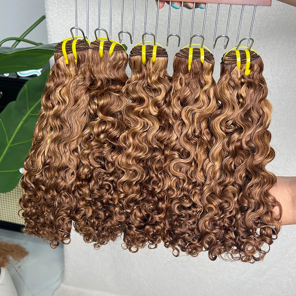 P4/27 Color Bundles Burmese Curly Human Hair 16 inches 100 Grams Cuticle Aligned Ombre Highlight Raw Virgin Hair Weft Extensions