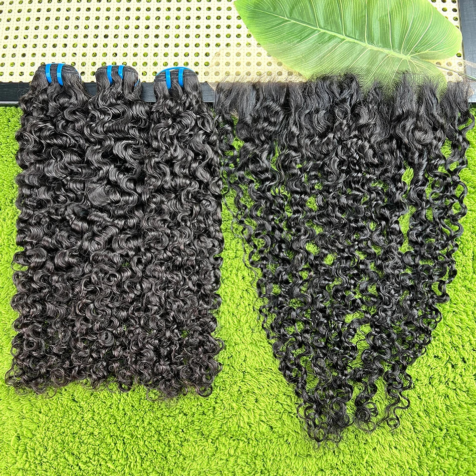 18A Burmese Curly Bundles With 13x4 HD Lace Frontal #1B Natural Color 100% Human Hair Weave Extensions And Closure Bundle Deal