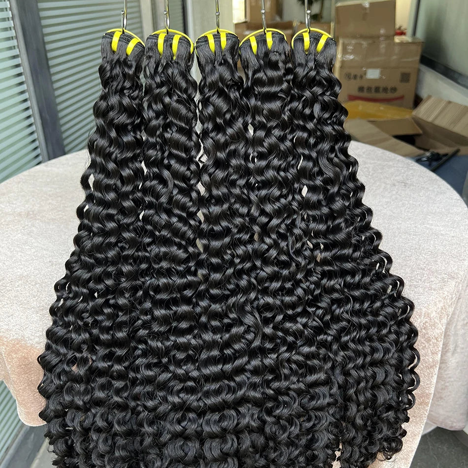 Super Double Drawn Deep Curly Human Hair Bundles 10-30 inches Wavy Natural Unprocessed 100% Raw Hair Weave Extensions For Women
