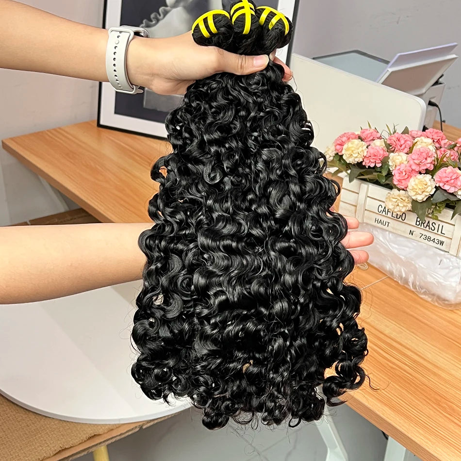 Double Drawn Burmese Curly Human Hair Bundles #1B Natural Color 100% Raw Virgin Vietnamese Hair Weave Extensions 1 2 3 4 PCS