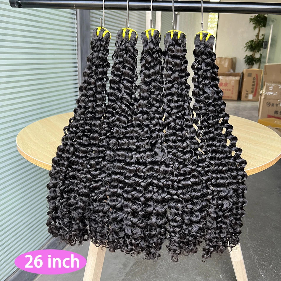 Super Double Drawn Deep Curly Human Hair Bundles 10-30 inches Wavy Natural Unprocessed 100% Raw Hair Weave Extensions For Women
