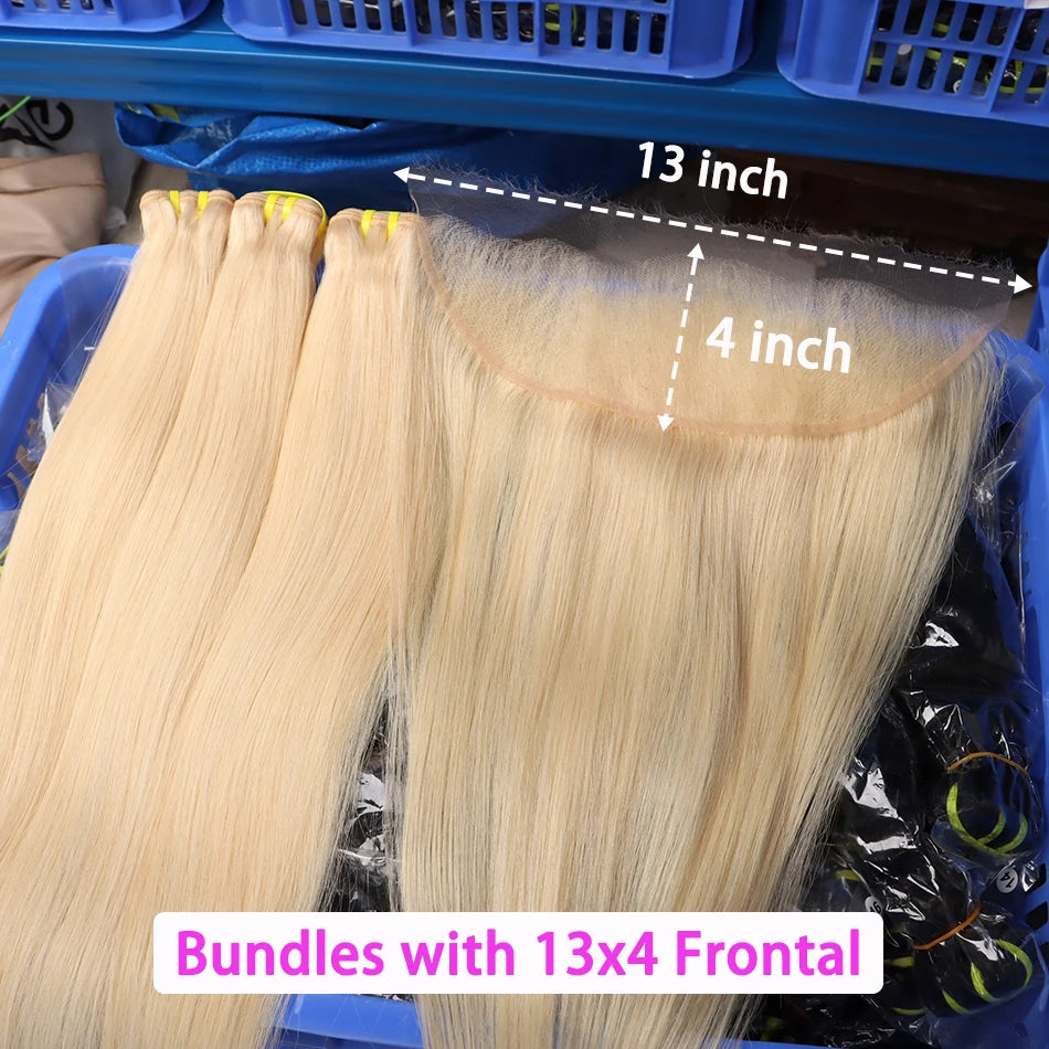 Blonde #613 Color Human Hair Bundles With 4x4 HD Lace Closure 13x4 Frontal Straight Unprocessed Raw Vietnamese Weave Extensions