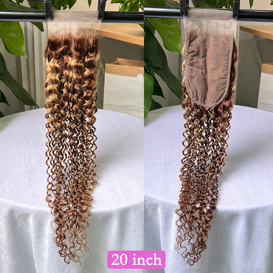 P4/27 Color 4x6 Transparent Lace Closure Deep Curly Highlight Deep Parting Melt Skin Invisible Lace Raw Virgin Curly Human Hair