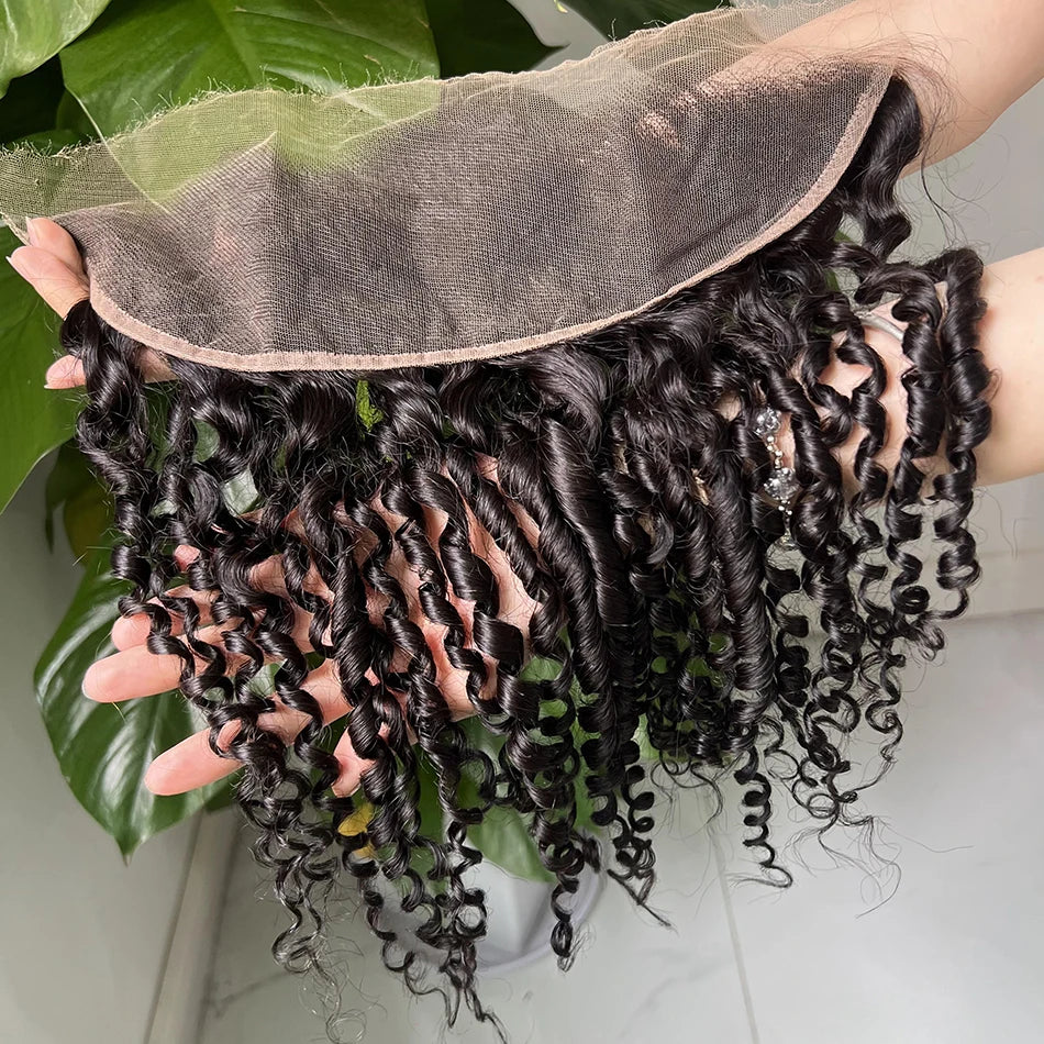Pixie Curly Hd Lace Closure 4x4 5x5 13x4 Lace Closure Frontal Human Hair #1B Natural Color Bouncy Curly Melt Skin Invisible Lace
