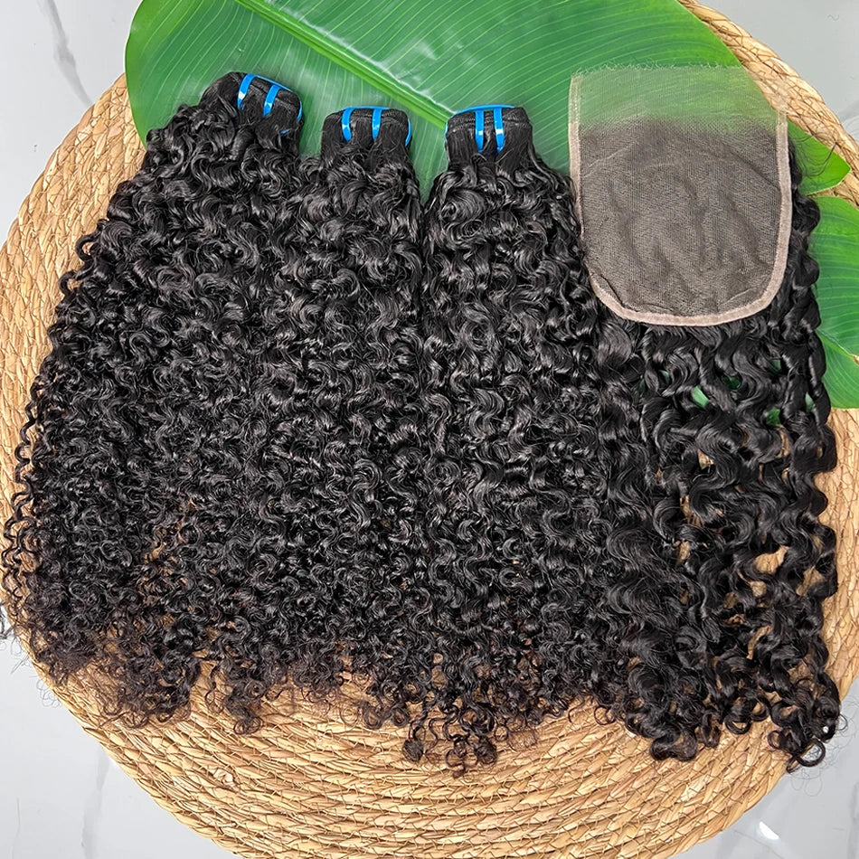 18A Burmese Curly Human Hair Bundles With 5x5 HD Lace Closure Invisible Melted All Color Skins #1B Color Hair Weave Extensions