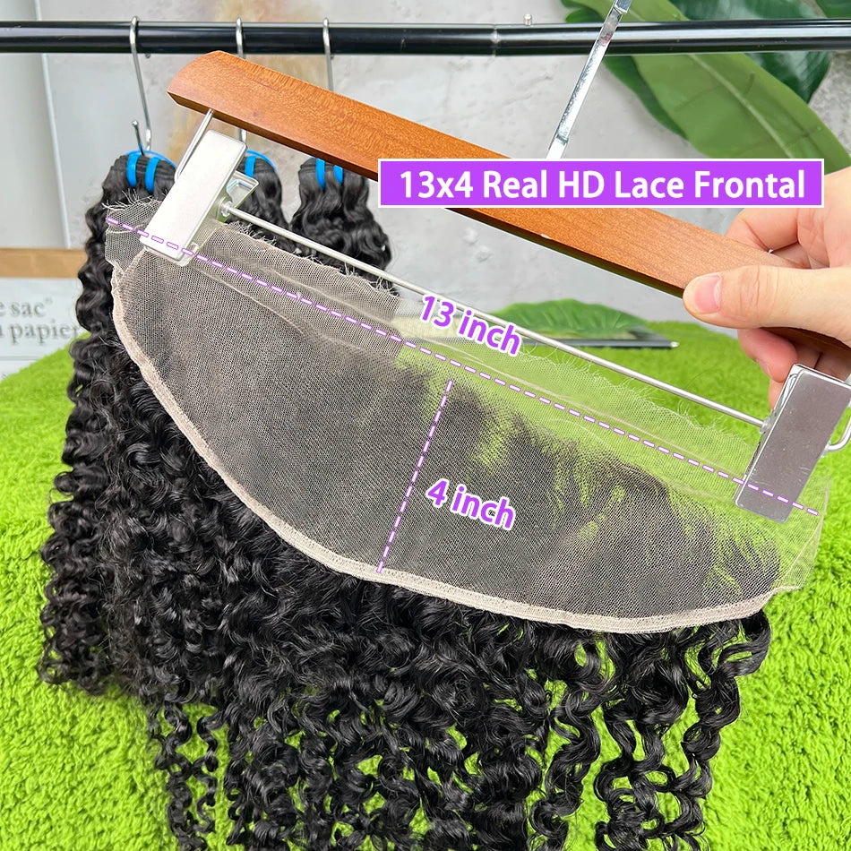 18A Burmese Curly Bundles With 13x4 HD Lace Frontal #1B Natural Color 100% Human Hair Weave Extensions And Closure Bundle Deal