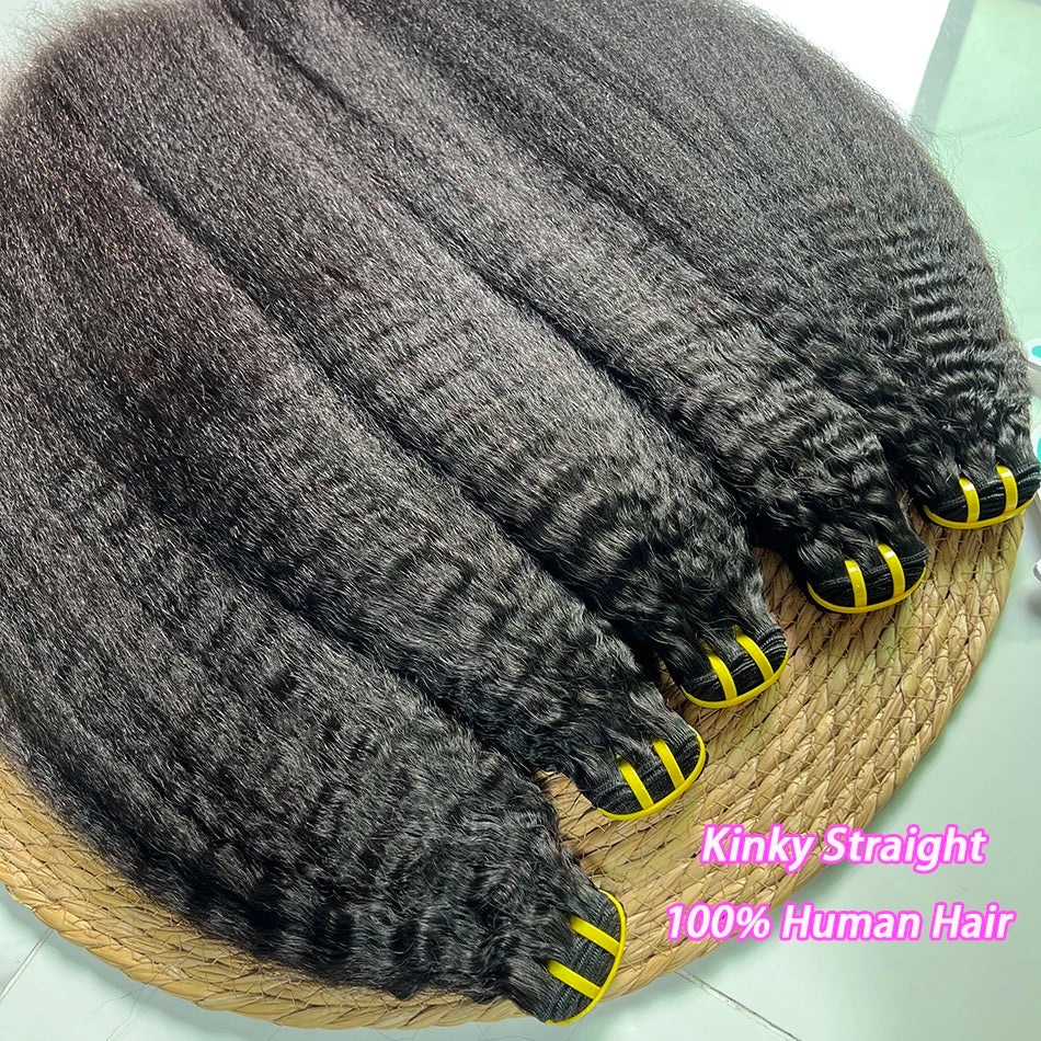 Kinky Straight Bundles 100% Human Hair Extensions 10-30 Inch Unprocessed Virgin Human Hair Weave Natural Color Wholesale Hair