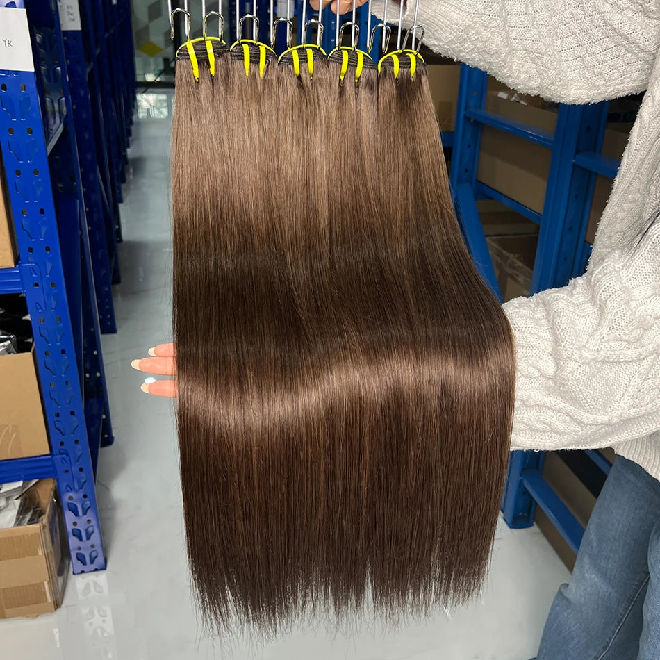 Straight #2 Color Human Hair Bundles Double Weft Vietnamese Virgin Hair Extensions Weave 16-30 Inches 100 Grams For Black Women