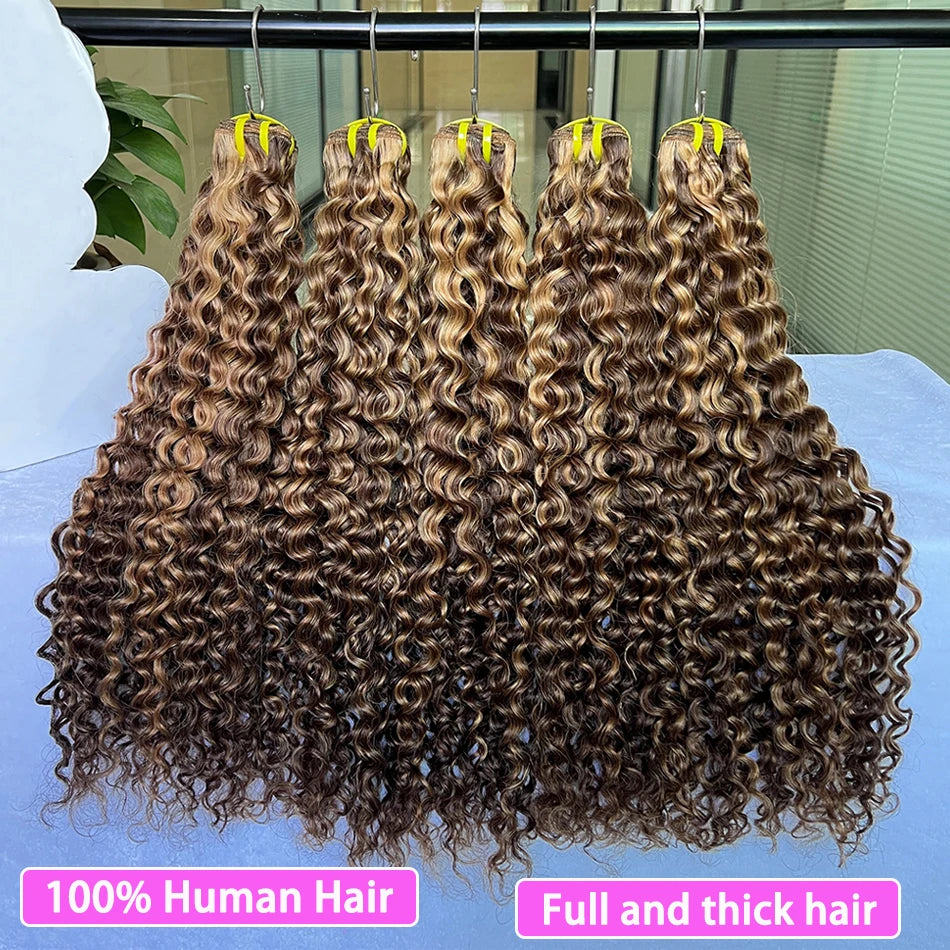 Deep Curly P4/27 Highlight Color Human Hair Bundles 100% Virgin Vietnamese Hair Weave Extensions 100grams 1/2/3/4 pcs For Women