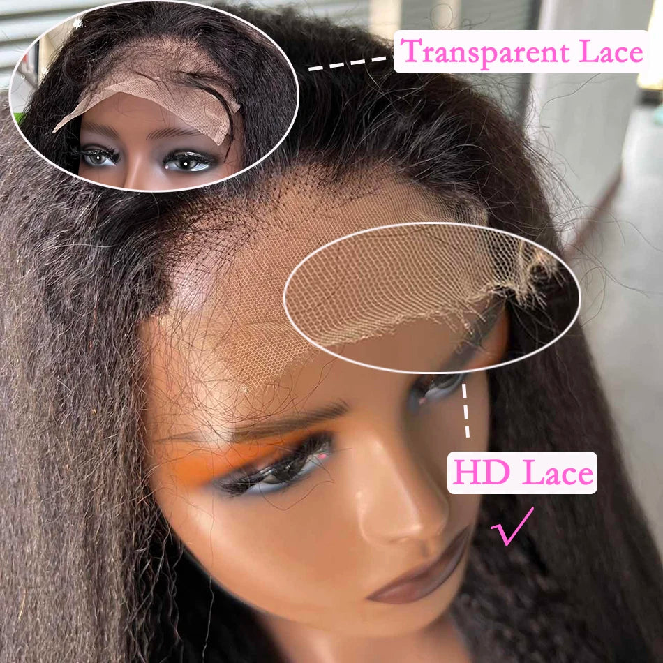 Kinky Straight Super Double Drawn 4x4 Lace Closure Wig HD Lace Human Hair Wigs Preplucked 200% Density Full Natural Raw Hair