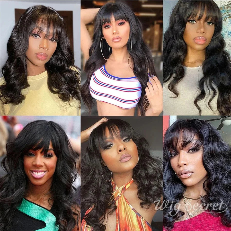 Body Wave Wig with Bangs — 32 Inch, Full Machine Made