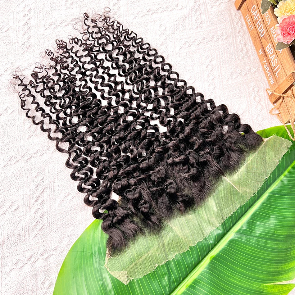 13x4 Hd Lace Frontal Deep Curly Human Hair #1B Natural Color Melt Skin Invisible Lace 100% Raw Virgin Vietnamese Human Hair