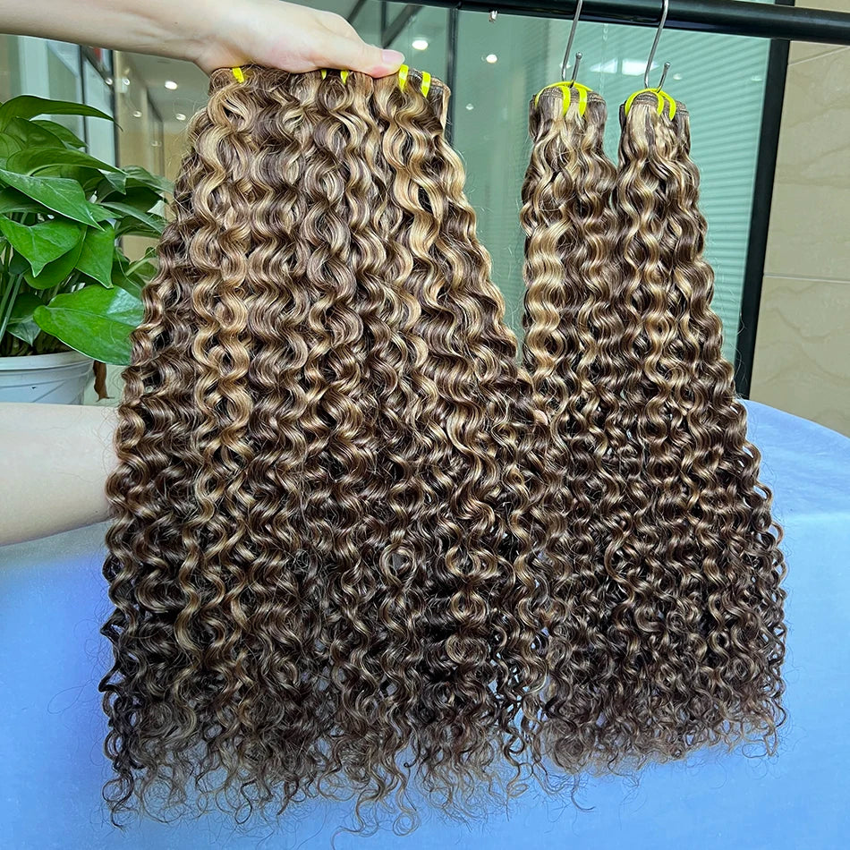 Deep Curly P4/27 Highlight Color Human Hair Bundles 100% Virgin Vietnamese Hair Weave Extensions 100grams 1/2/3/4 pcs For Women