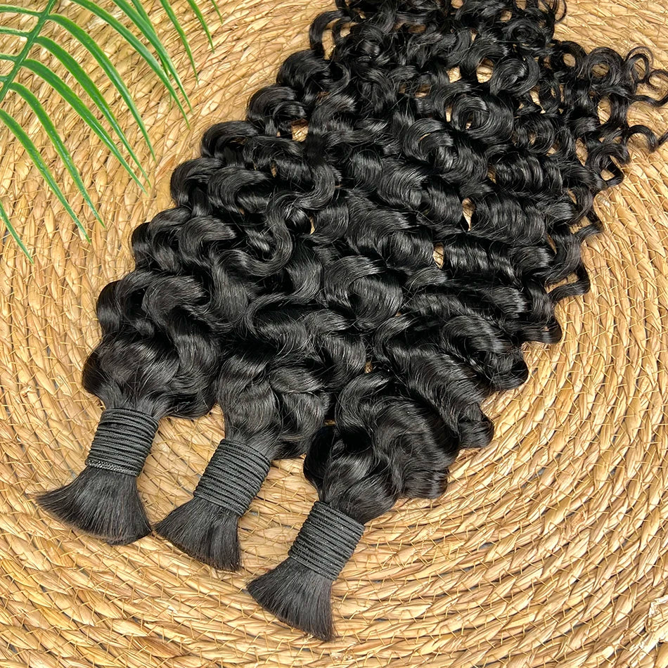 Water Wave Human Hair Bulk No Weft Braids Hair 100% Unprocessed Raw Virgin Human Hair For Braiding #1B Natural Black Color Hair