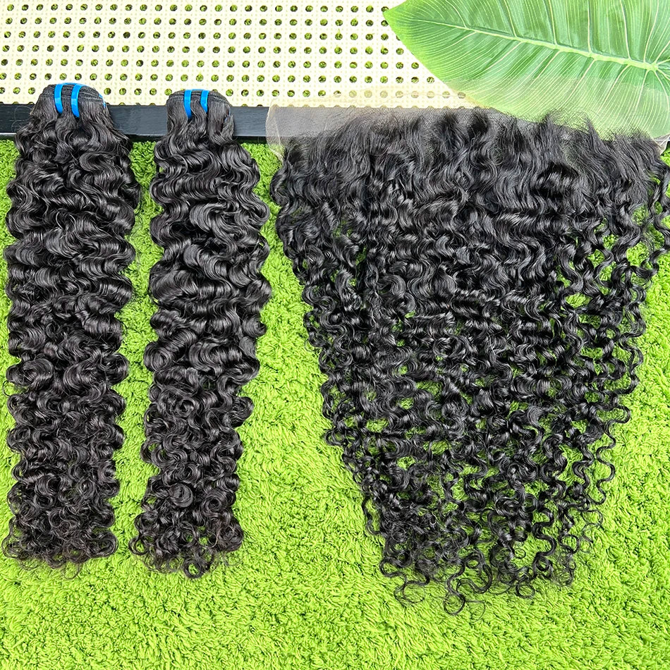 18A Burmese Curly Bundles With 13x4 HD Lace Frontal #1B Natural Color 100% Human Hair Weave Extensions And Closure Bundle Deal