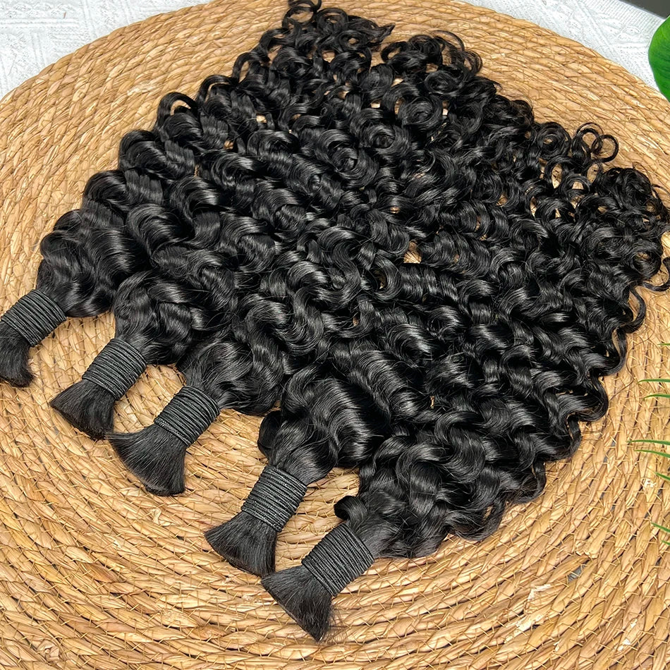 Water Wave Human Hair Bulk No Weft Braids Hair 100% Unprocessed Raw Virgin Human Hair For Braiding #1B Natural Black Color Hair