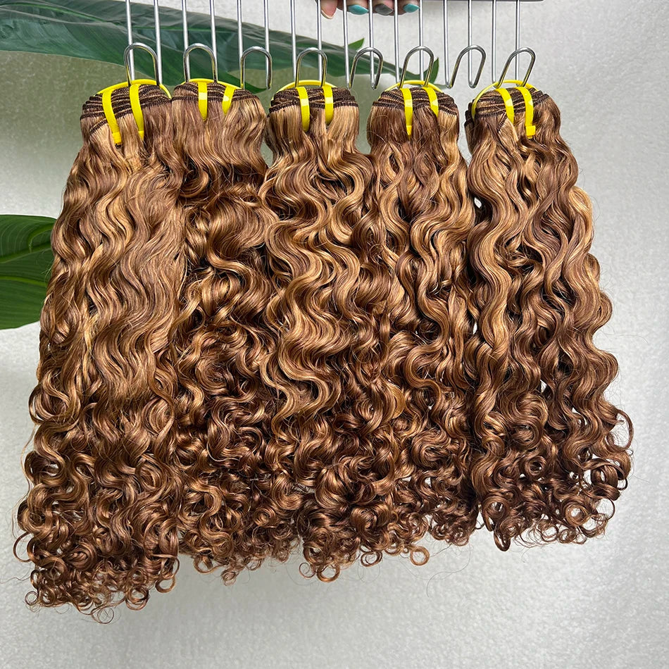 P4/27 Color Bundles Burmese Curly Human Hair 16 inches 100 Grams Cuticle Aligned Ombre Highlight Raw Virgin Hair Weft Extensions