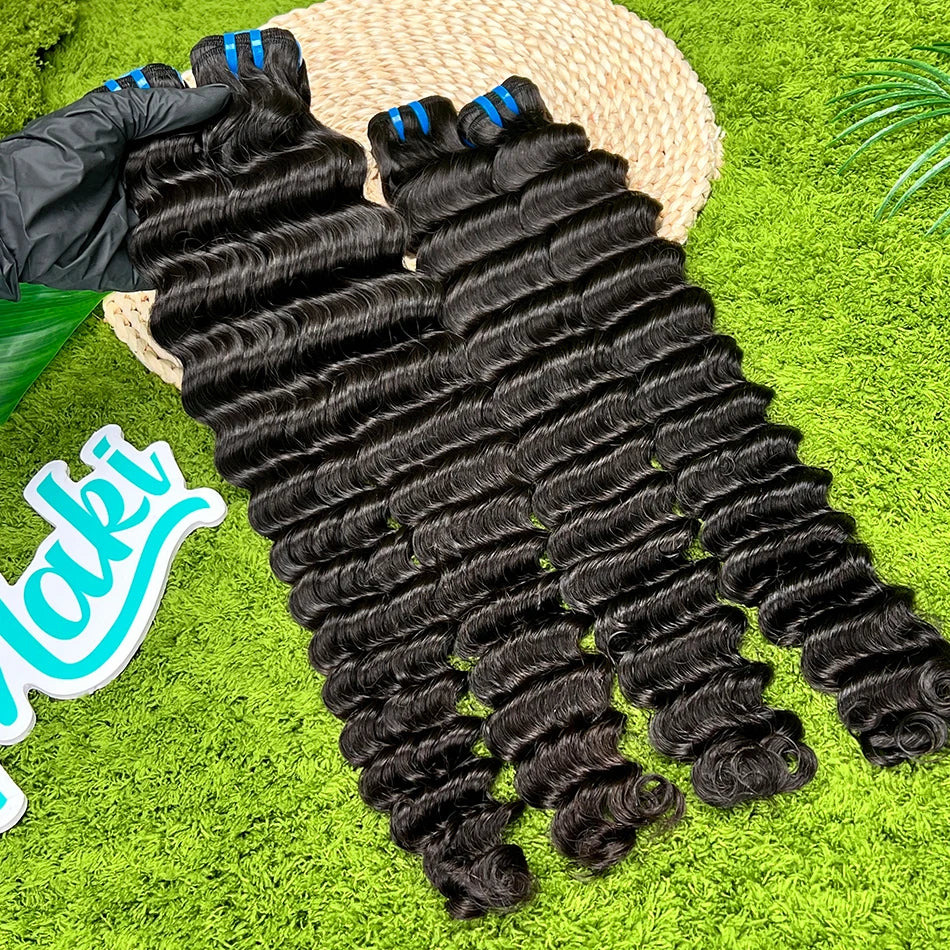 18A Deep Wave 100% Human Hair Bundles Unprocessed Raw Virgin Hair Weave Extensions #1B Natural Black Color Hair 1 2 3 4 pcs