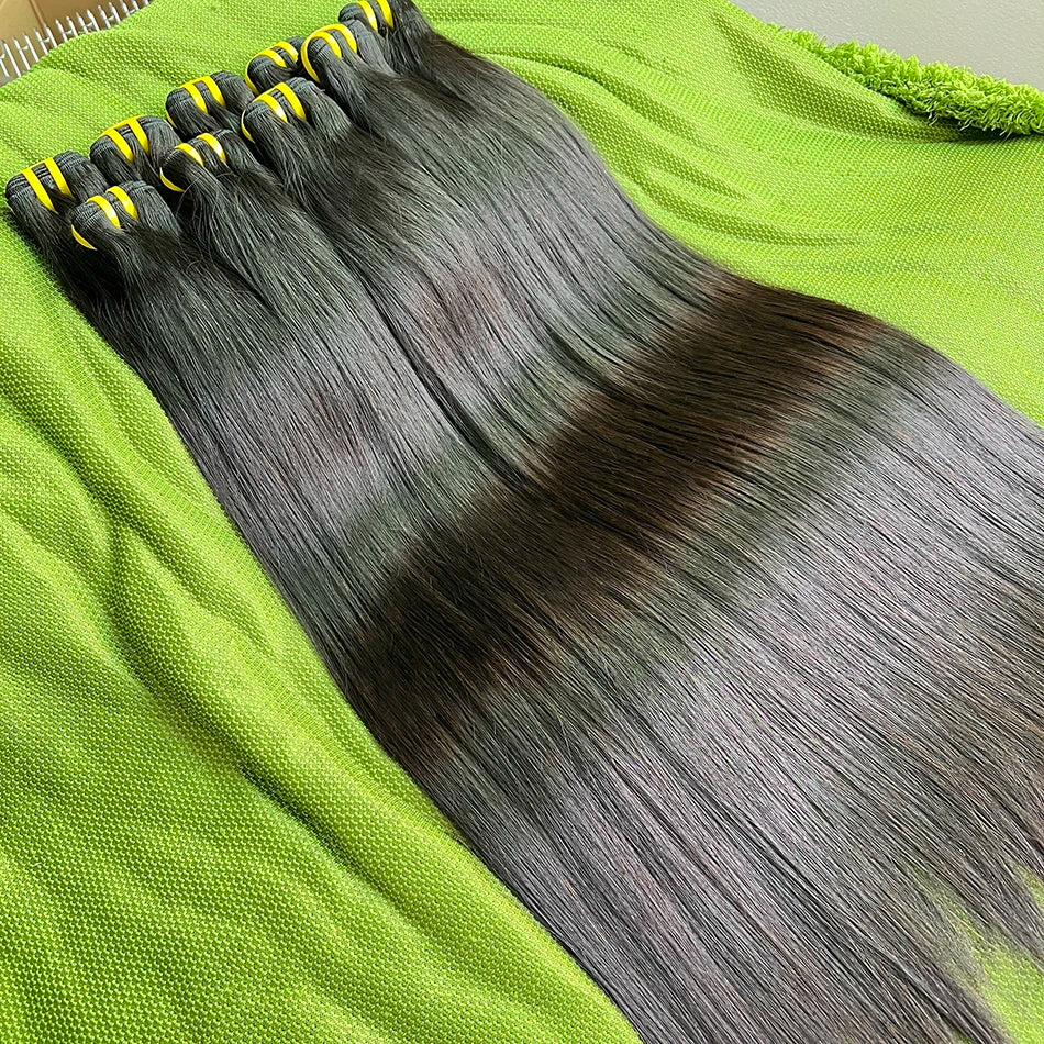 Straight 100% Human Hair Bundles Unprocessed Raw Virgin Hair Weave Extensions 10-36 Inch Double Weft 1B Natural Black Color Hair