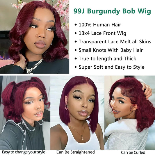 Burgundy 99J Bob Wig — Loose Body Wave, 13x4 Lace Front