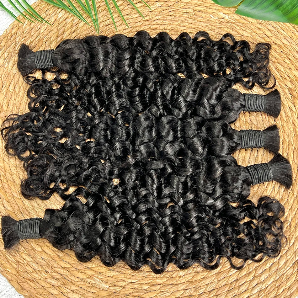 Water Wave Human Hair Bulk No Weft Braids Hair 100% Unprocessed Raw Virgin Human Hair For Braiding #1B Natural Black Color Hair