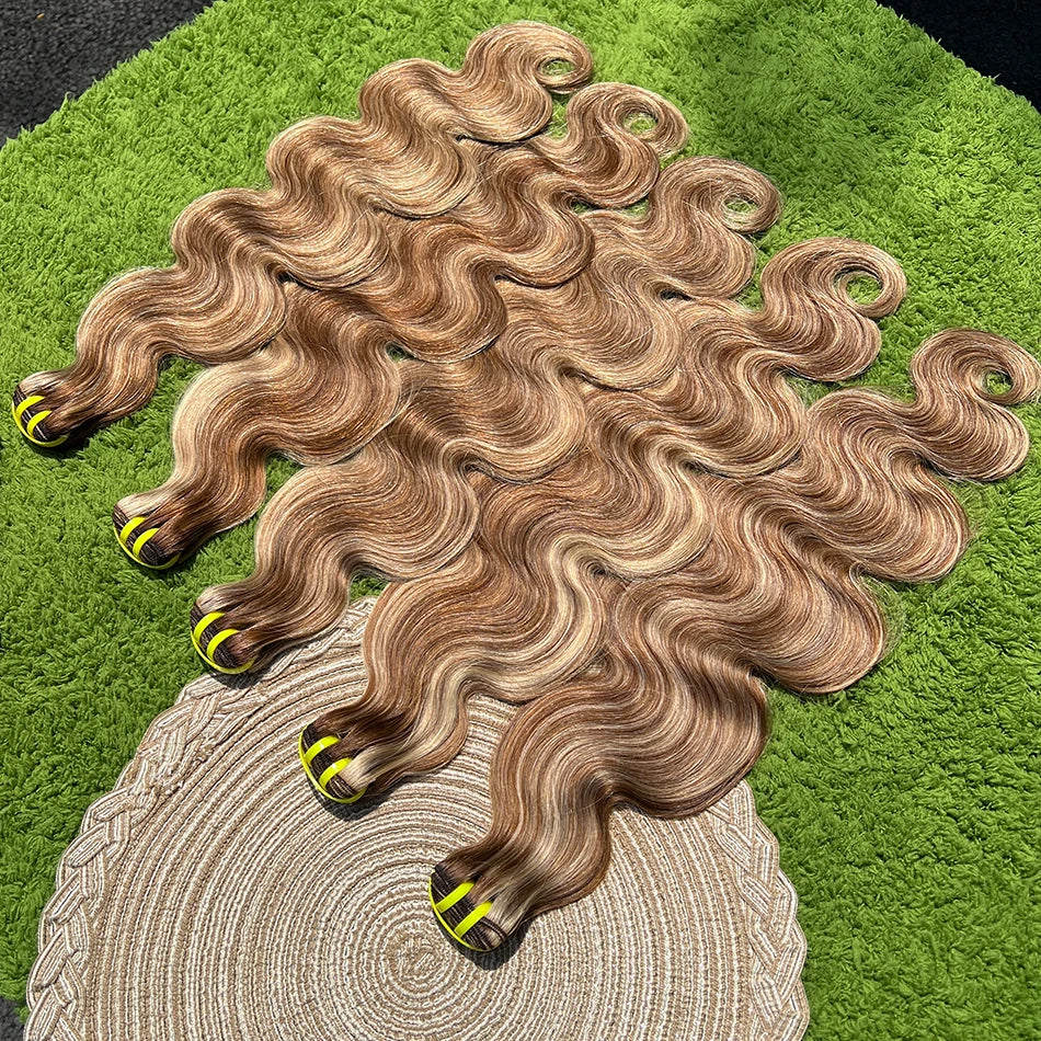 P4/27 Highlight Colored Body Wave Human Hair Bundles Honey Blonde 10-30 Inch 100grams/Bundle 100% Virgin Hair Weaving Extensions