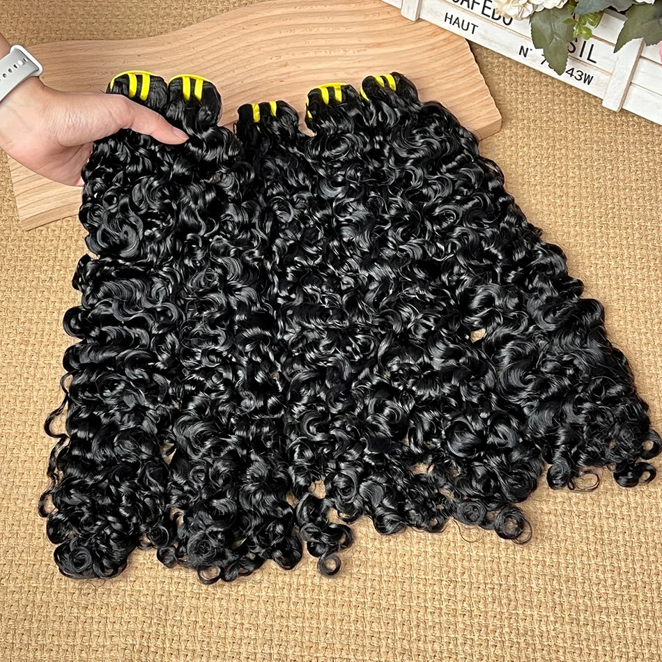 Double Drawn Burmese Curly Human Hair Bundles #1B Natural Color 100% Raw Virgin Vietnamese Hair Weave Extensions 1 2 3 4 PCS