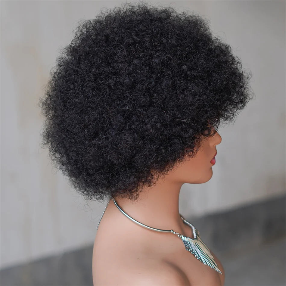 Short Afro Kinky Wave Wig — Brazilian Human Hair, 250% Density