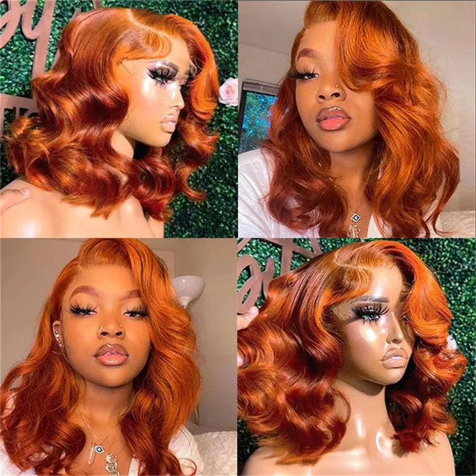 Ginger Orange Body Wave Bob Wig — 13x4 Lace Frontal, 180% Density